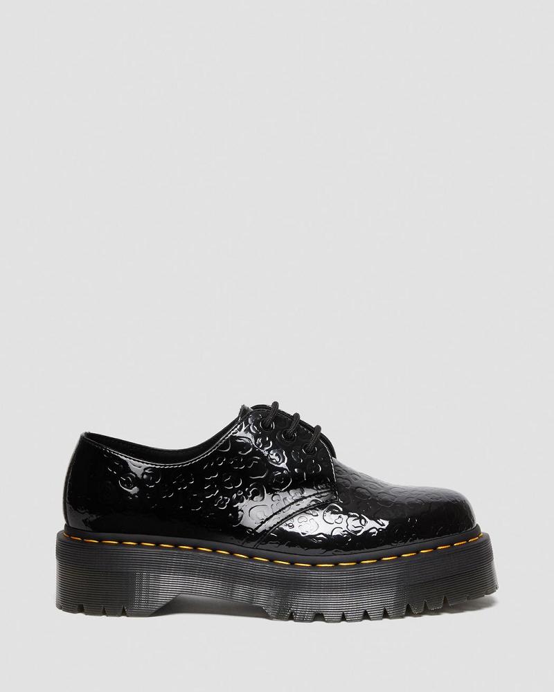 Dr Martens 1461 Leopard Emboss Lak Læder Platform Sko Herre Sort | DK 620JPQ